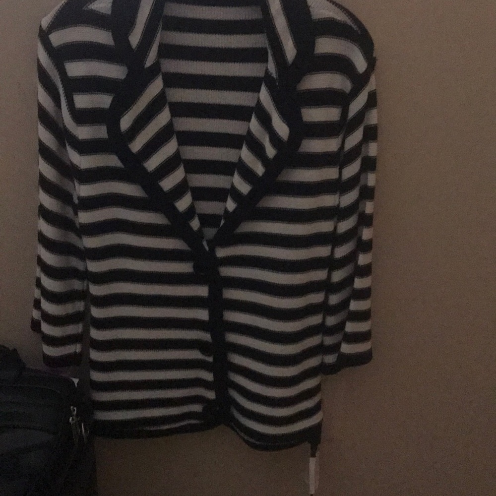 Ladies navy/white stripe knit cardigan. BEST DEAL AROUND!
